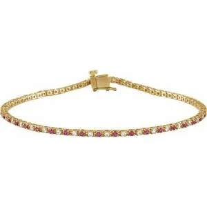 14K Yellow Natural Ruby & 5/8 CTW Natural Diamond Line 7 1/4" Bracelet