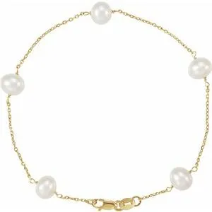 14K Yellow Pearl Station 7" Bracelet