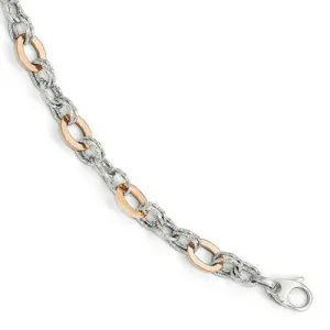 14KT White Gold   Rose Gold Diamond-Cut Rounded Rolo Link Bracelet