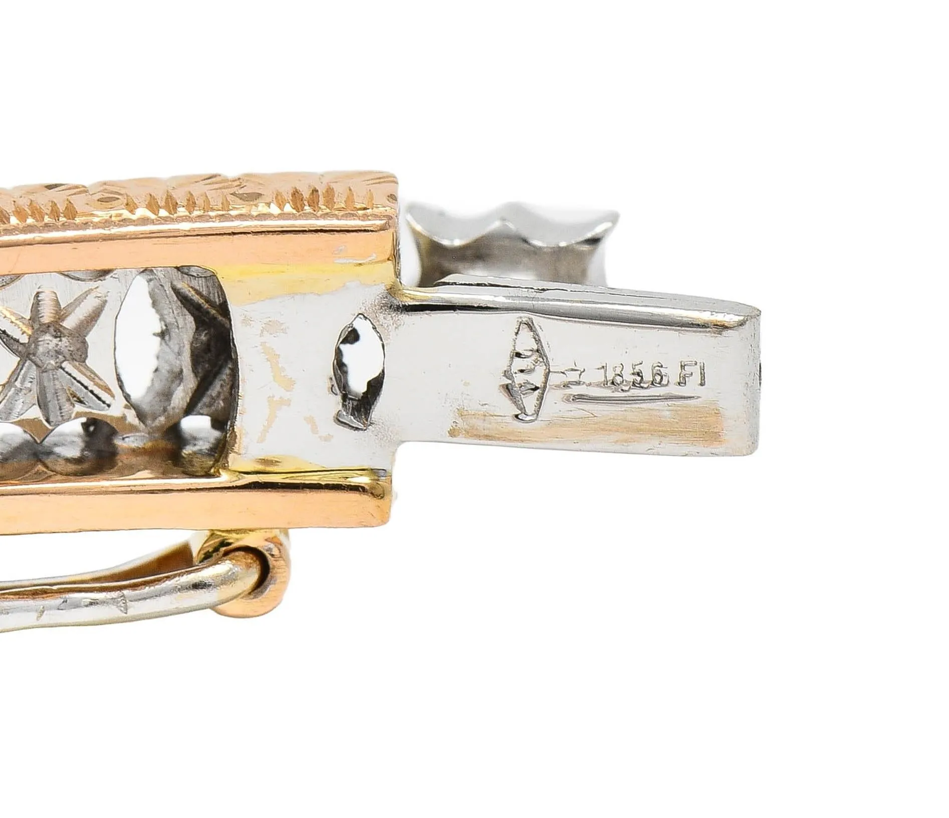 1.80 CTW Diamond 18 Karat Two-Tone Yellow White Gold Vintage Floral Bangle Bracelet