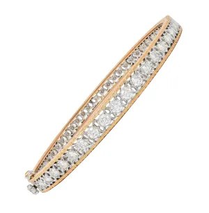 1.80 CTW Diamond 18 Karat Two-Tone Yellow White Gold Vintage Floral Bangle Bracelet