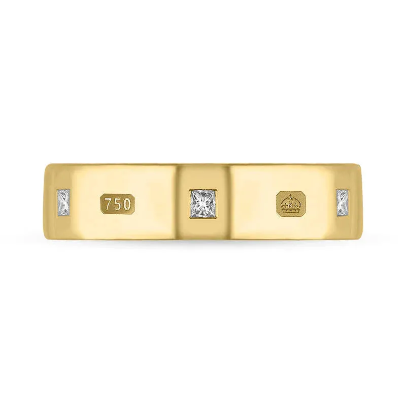 18ct Yellow Gold 0.24ct Diamond Queen's Jubilee Hallmark Princess Cut 5mm Ring D