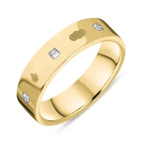18ct Yellow Gold 0.24ct Diamond Queen's Jubilee Hallmark Princess Cut 5mm Ring D