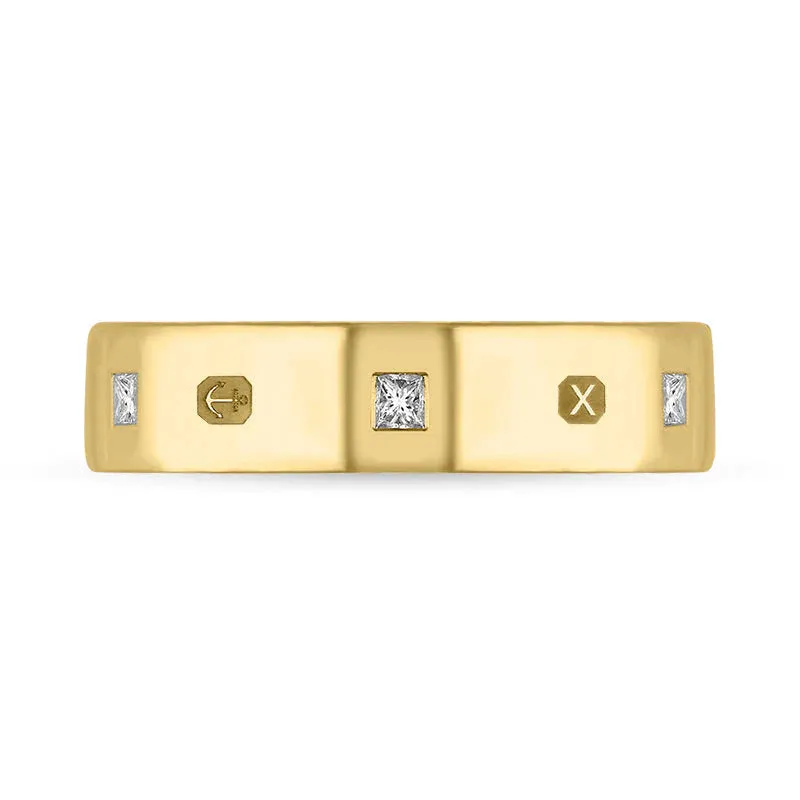18ct Yellow Gold 0.24ct Diamond Queen's Jubilee Hallmark Princess Cut 5mm Ring D