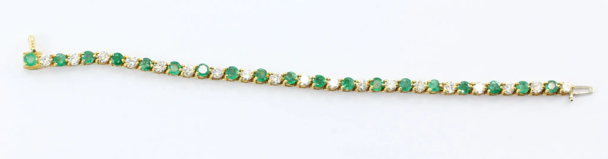 18K Gold Emerald Diamond Tennis Bracelet 7.25 Carats Total