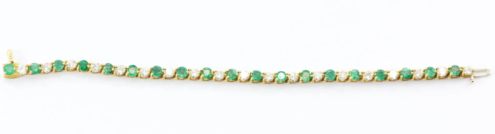 18K Gold Emerald Diamond Tennis Bracelet 7.25 Carats Total