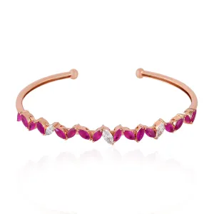 18K Rose Gold Marquise Cut Ruby Prong Rose Cut Diamond Cuff Bracelet Fashion Jewelry