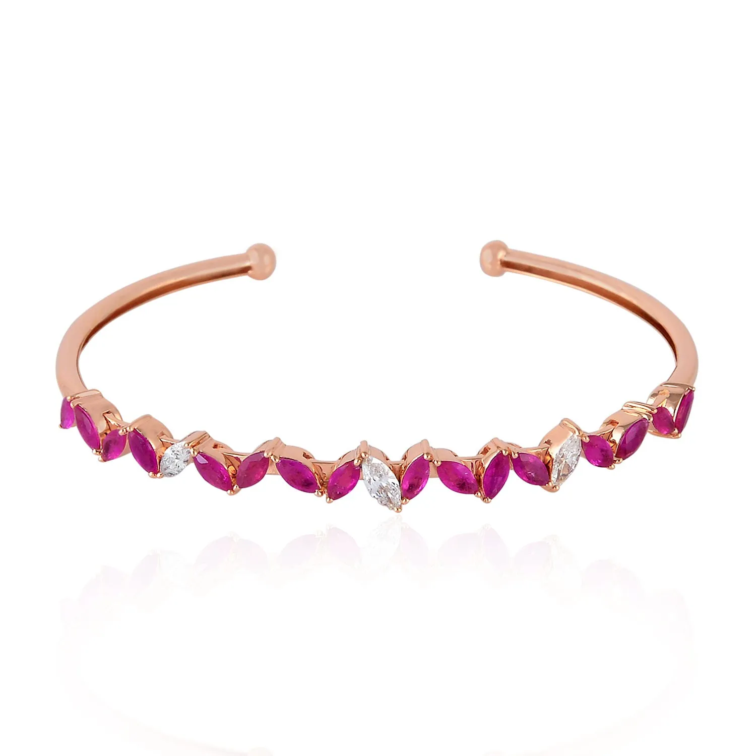18K Rose Gold Marquise Cut Ruby Prong Rose Cut Diamond Cuff Bracelet Fashion Jewelry