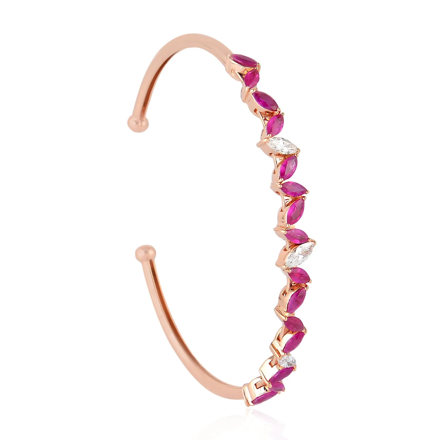 18K Rose Gold Marquise Cut Ruby Prong Rose Cut Diamond Cuff Bracelet Fashion Jewelry