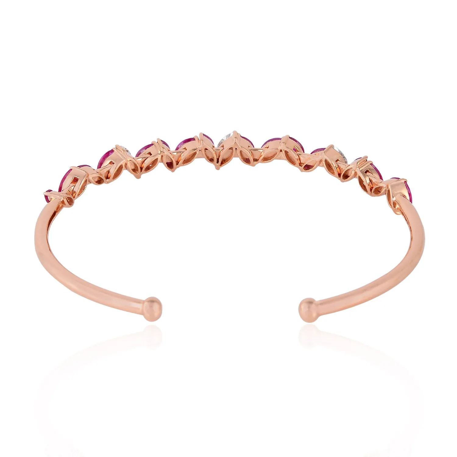 18K Rose Gold Marquise Cut Ruby Prong Rose Cut Diamond Cuff Bracelet Fashion Jewelry