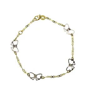 18K Solid Two Tone Open Butterfly Diamond cut  Bracelet