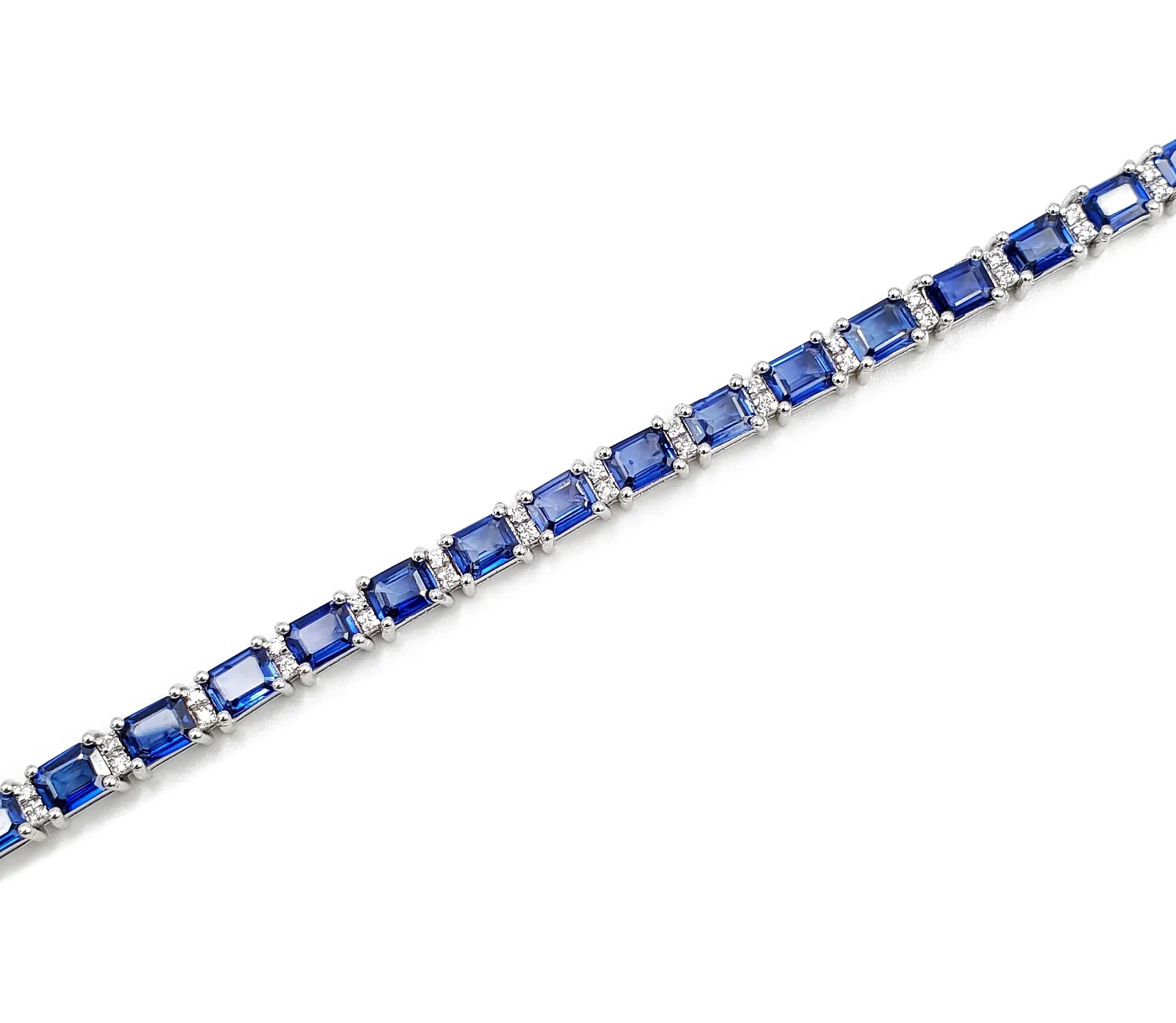 18K White Gold Blue Sapphire and Diamond Tennis Bracelet