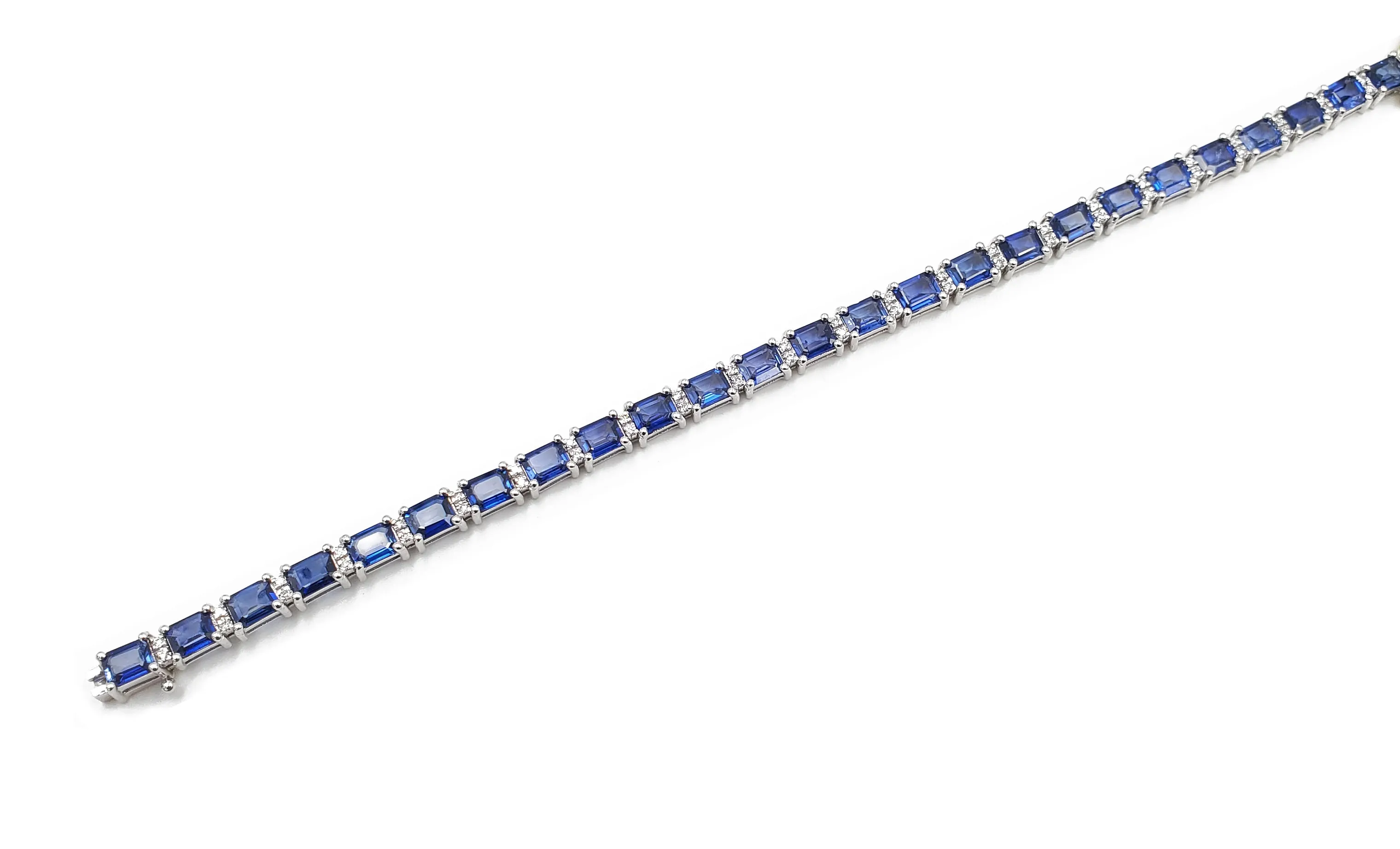 18K White Gold Blue Sapphire and Diamond Tennis Bracelet