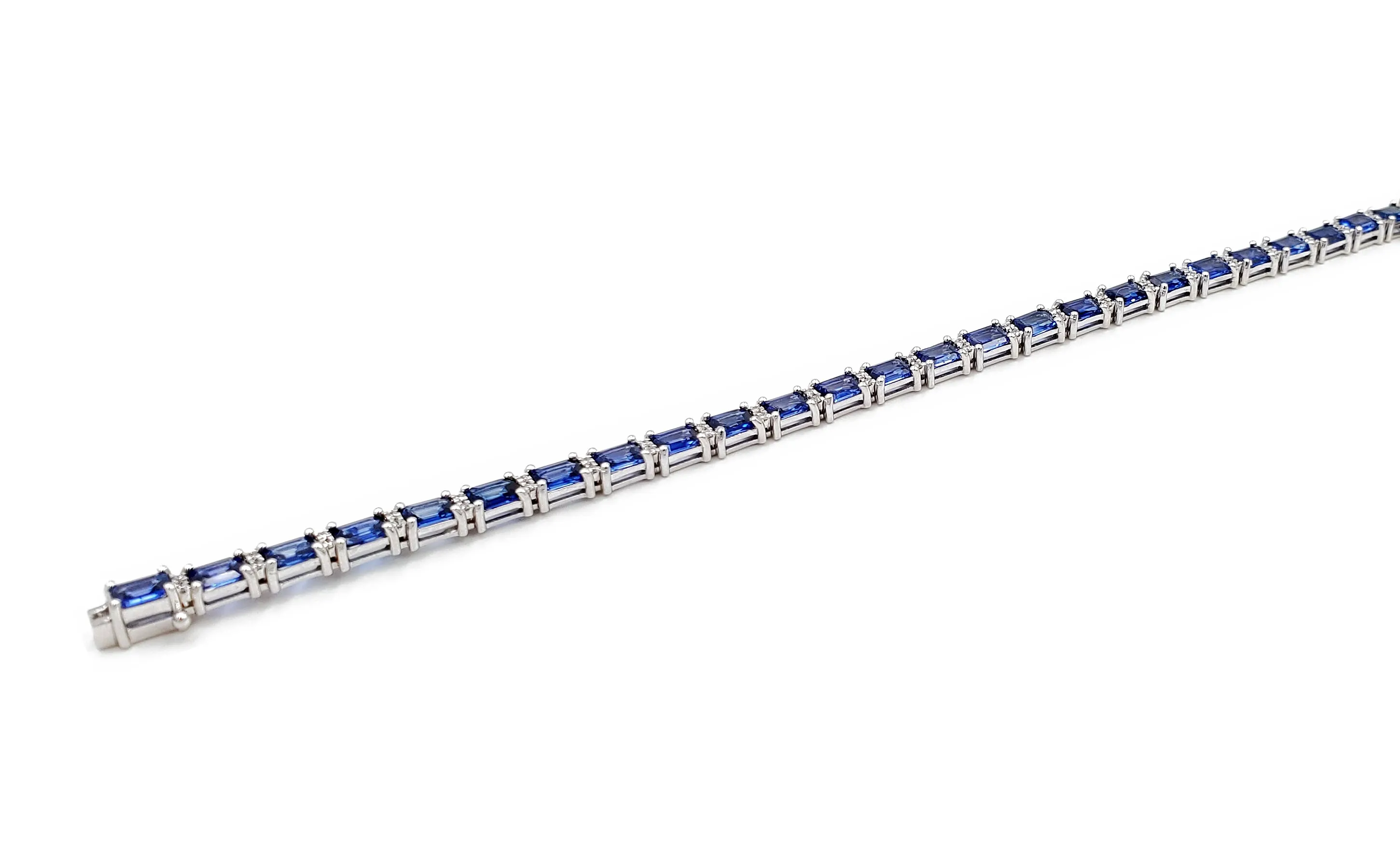 18K White Gold Blue Sapphire and Diamond Tennis Bracelet