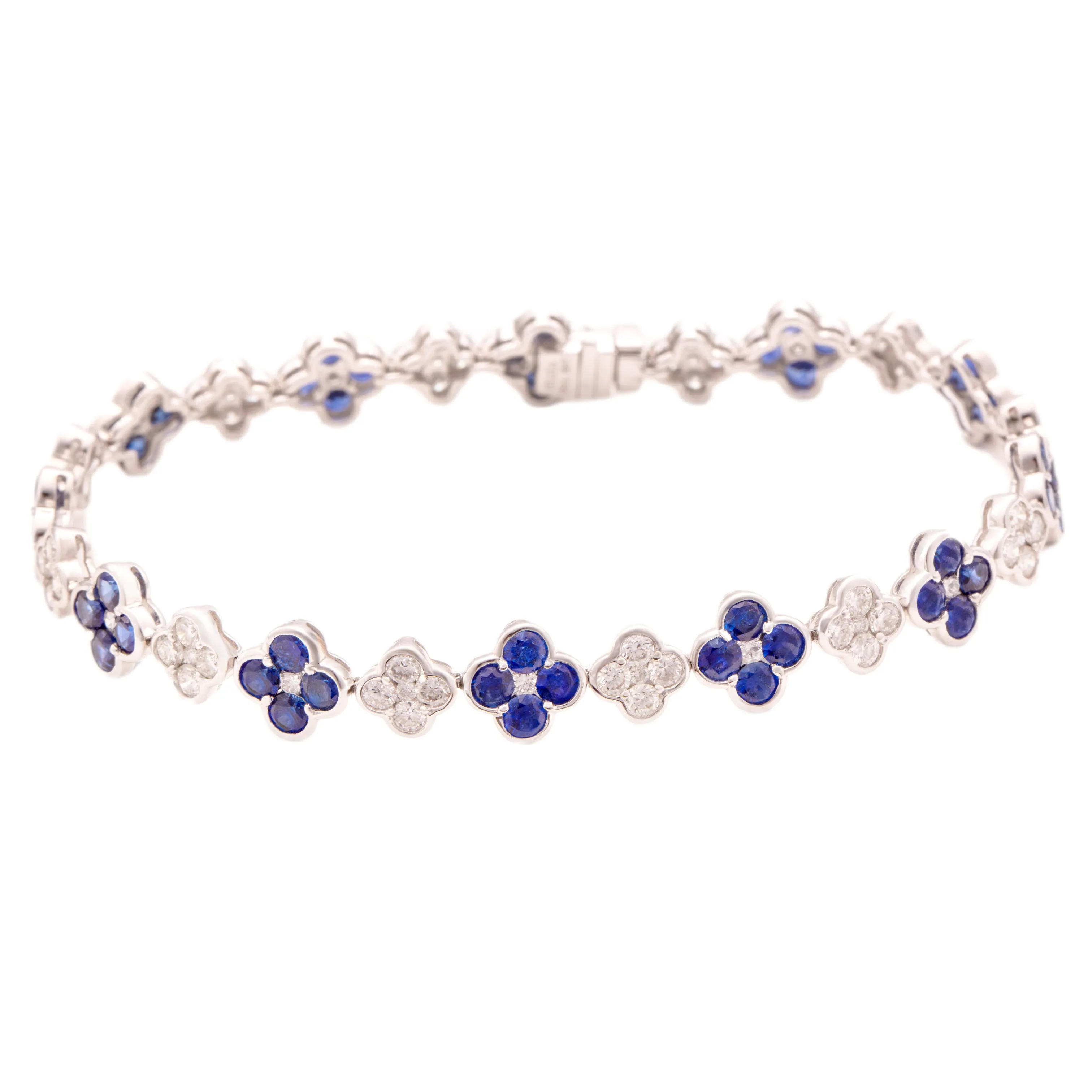 18k White Gold Diamond & Sapphire Flower Bracelet