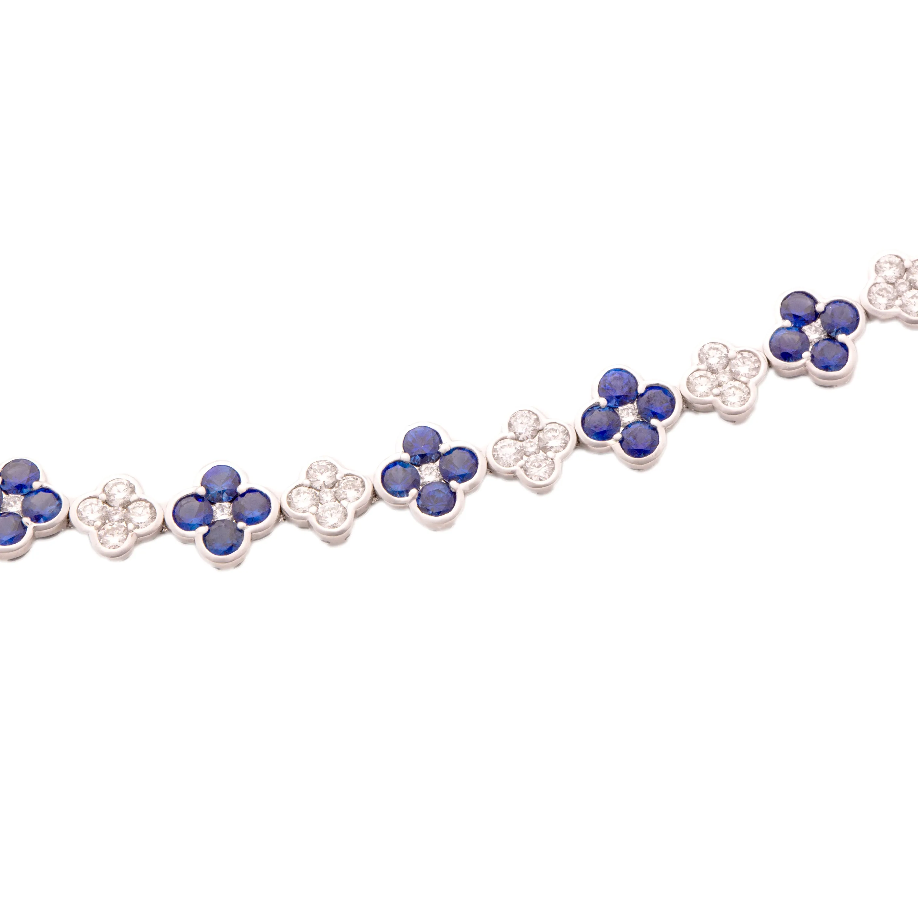 18k White Gold Diamond & Sapphire Flower Bracelet