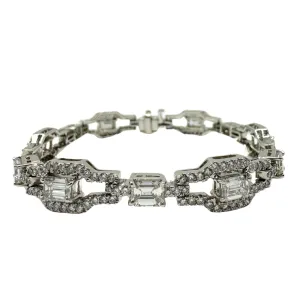 18K White Gold Emerald Cut Diamond Bracelet - 6.5 inches