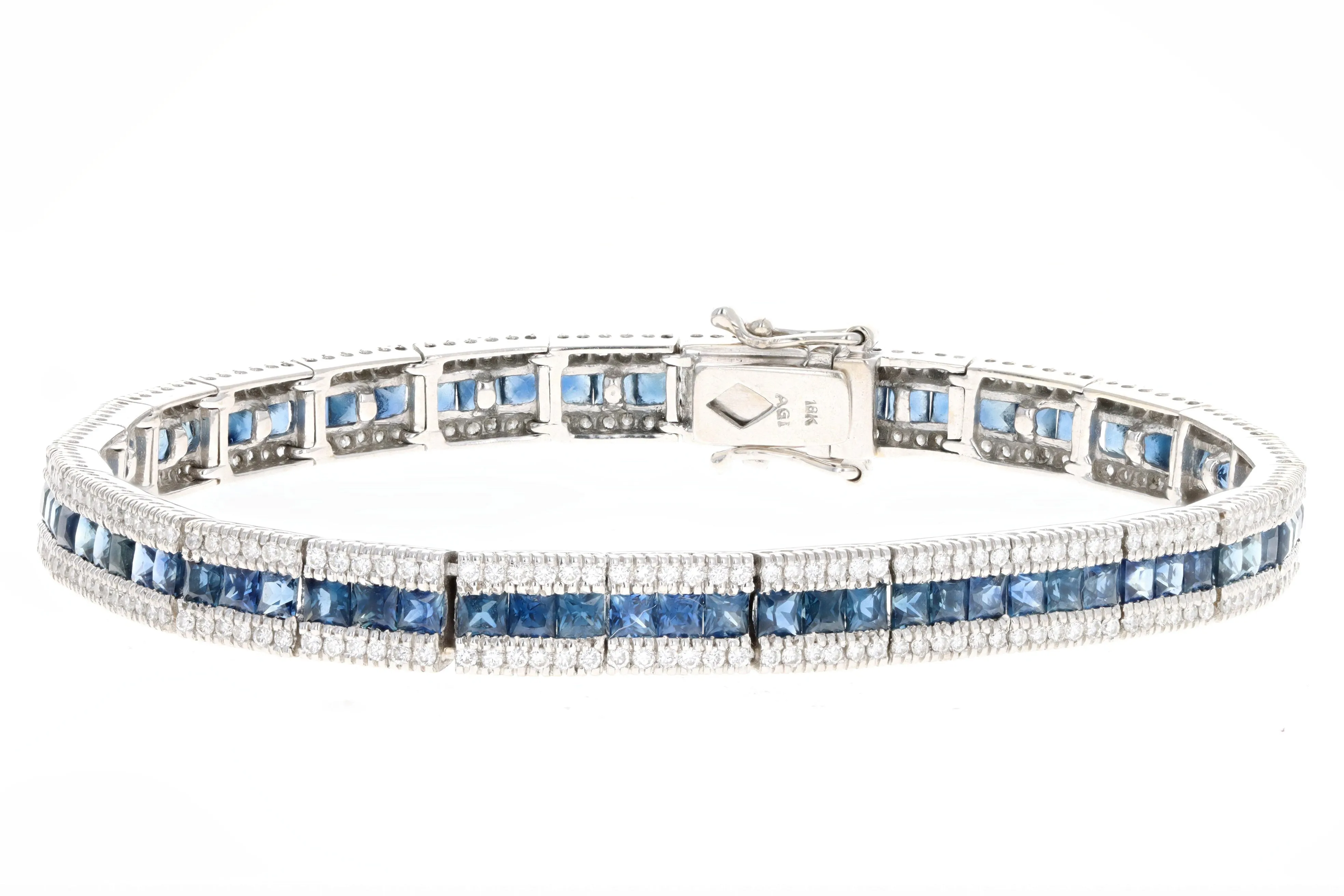 18K White Gold Natural Sapphire & Diamond Line Bracelet