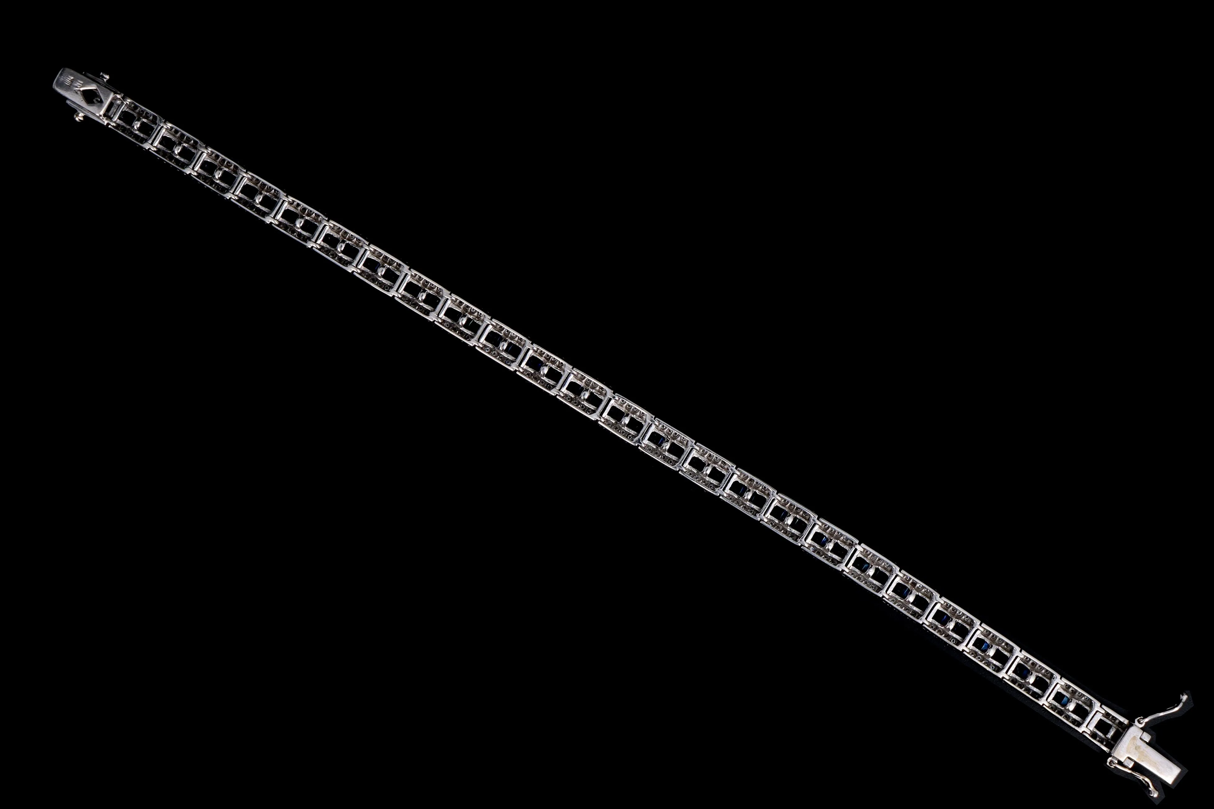 18K White Gold Natural Sapphire & Diamond Line Bracelet