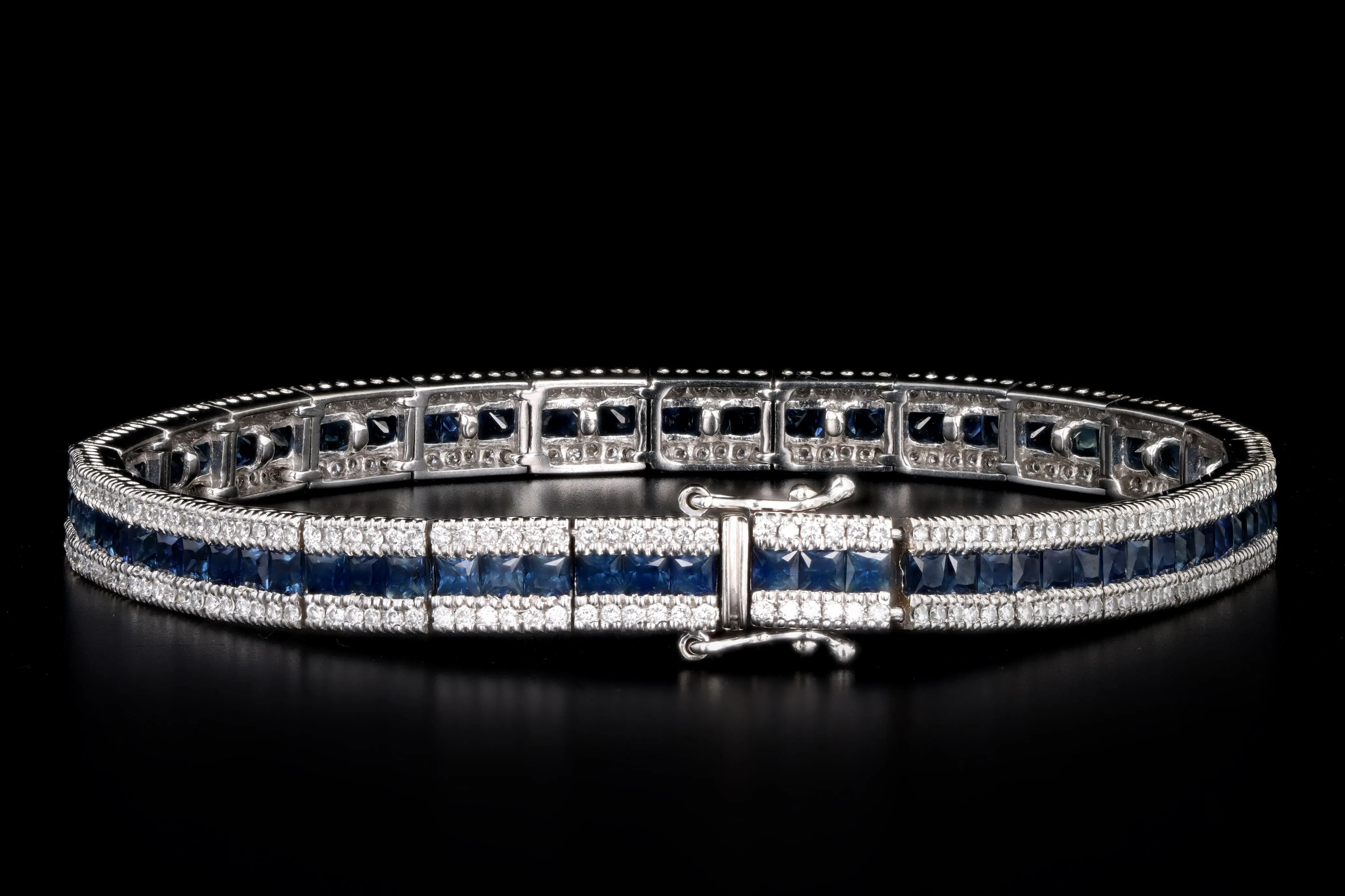 18K White Gold Natural Sapphire & Diamond Line Bracelet