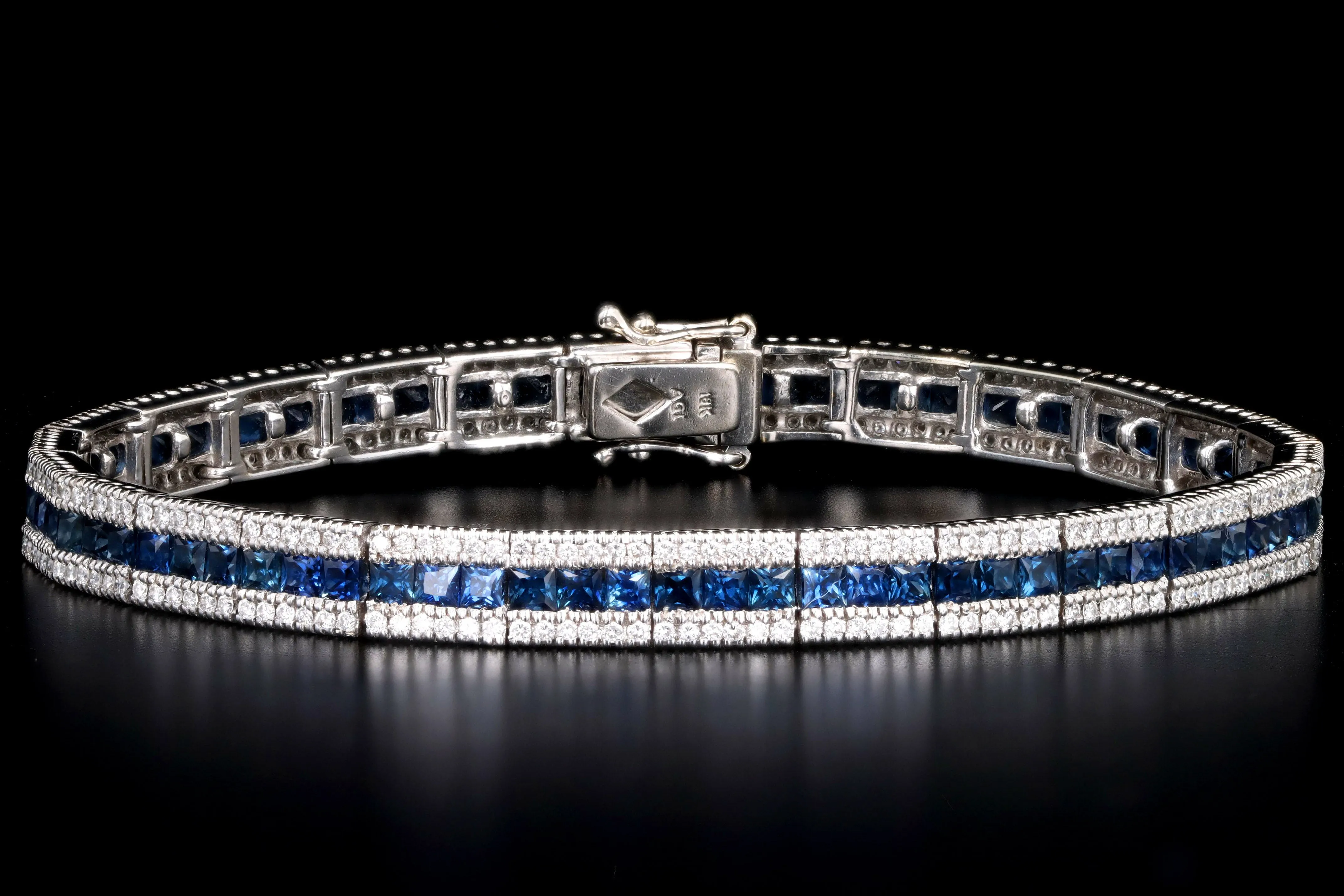 18K White Gold Natural Sapphire & Diamond Line Bracelet