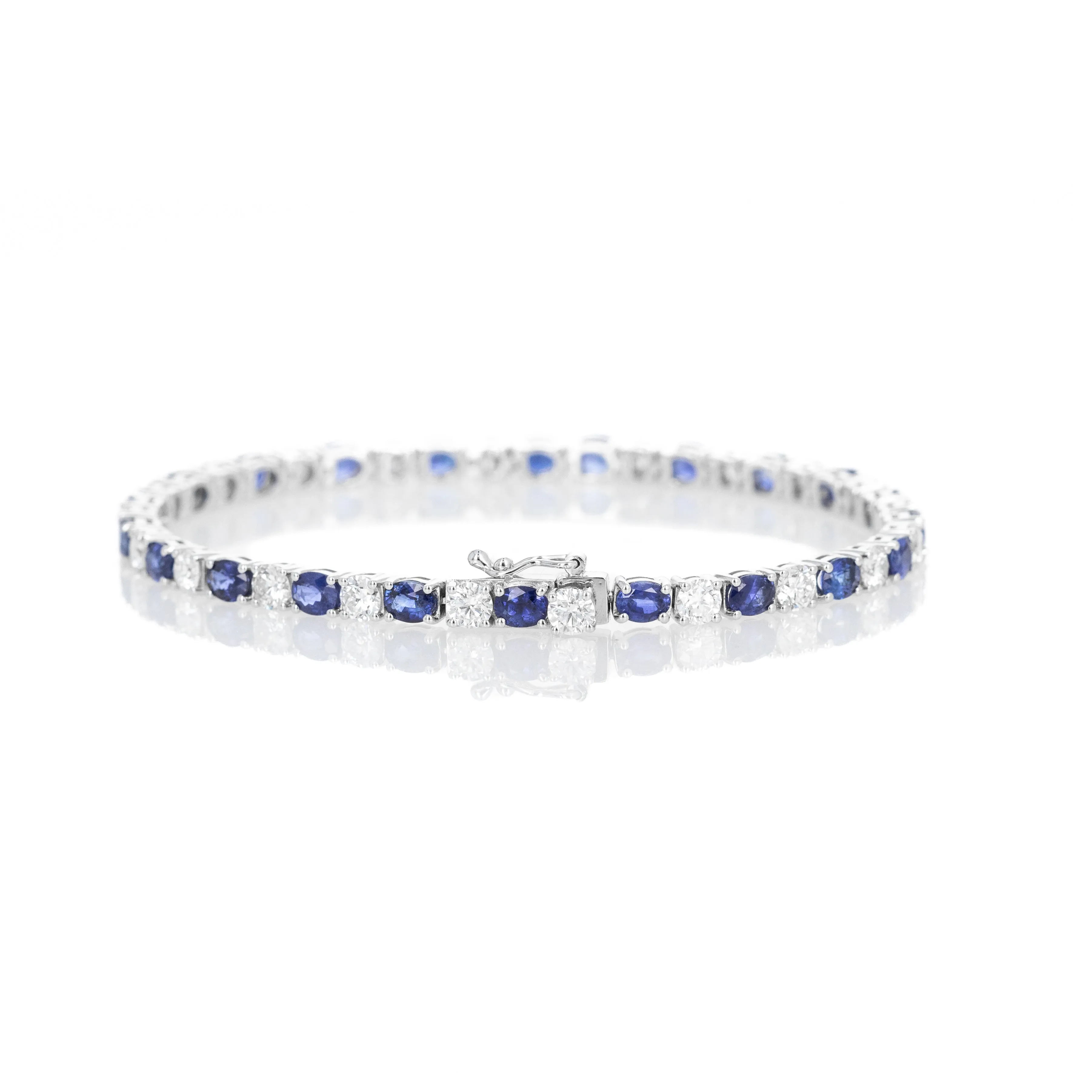 18K White Gold Oval Sapphire Diamond Tennis Bracelet