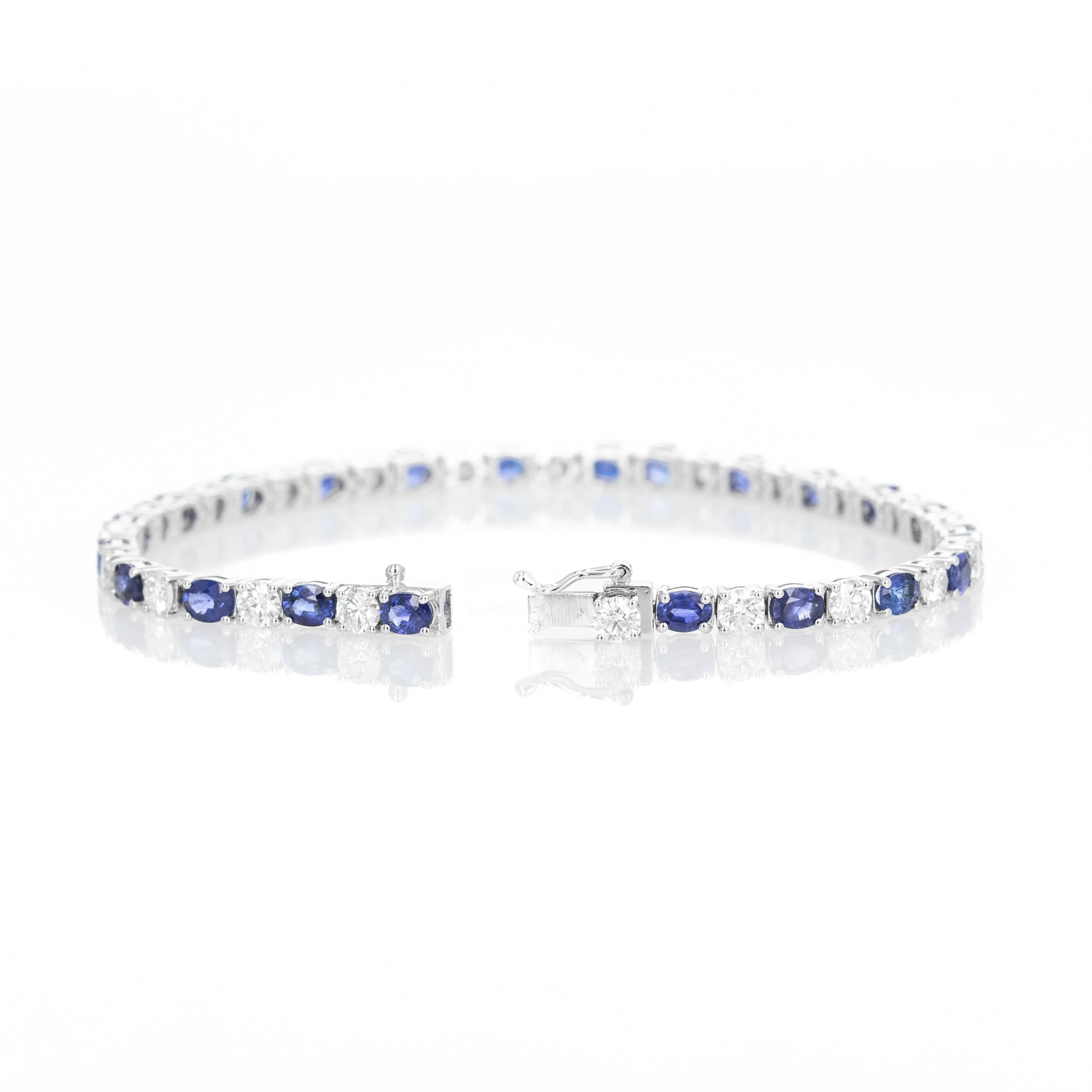 18K White Gold Oval Sapphire Diamond Tennis Bracelet