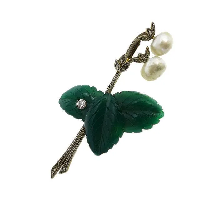 1920s Natural Pearl & Diamond Brooch