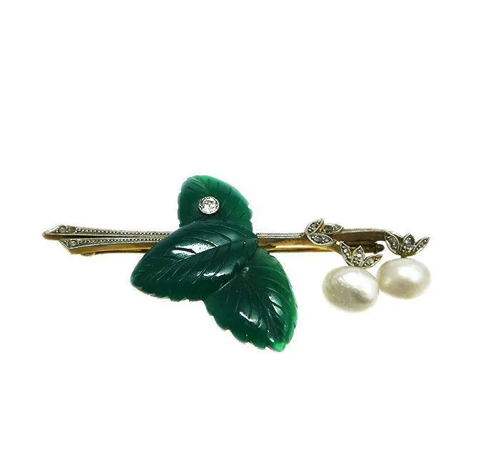 1920s Natural Pearl & Diamond Brooch