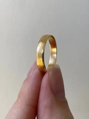 1958 Swedish vintage 18k gold ring - botanical etching- size 8