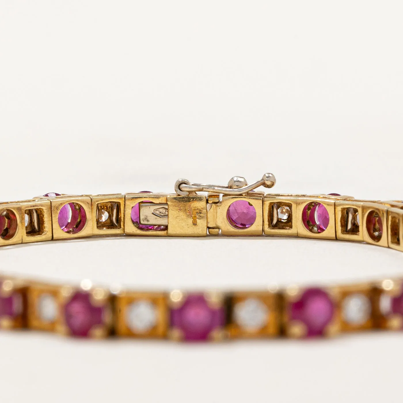 2002 London Hallmarked Burmese Ruby & Diamond Bracelet | 5.75ctw, 1.15ctw | 7.25"
