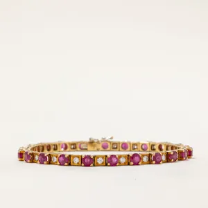2002 London Hallmarked Burmese Ruby & Diamond Bracelet | 5.75ctw, 1.15ctw | 7.25"