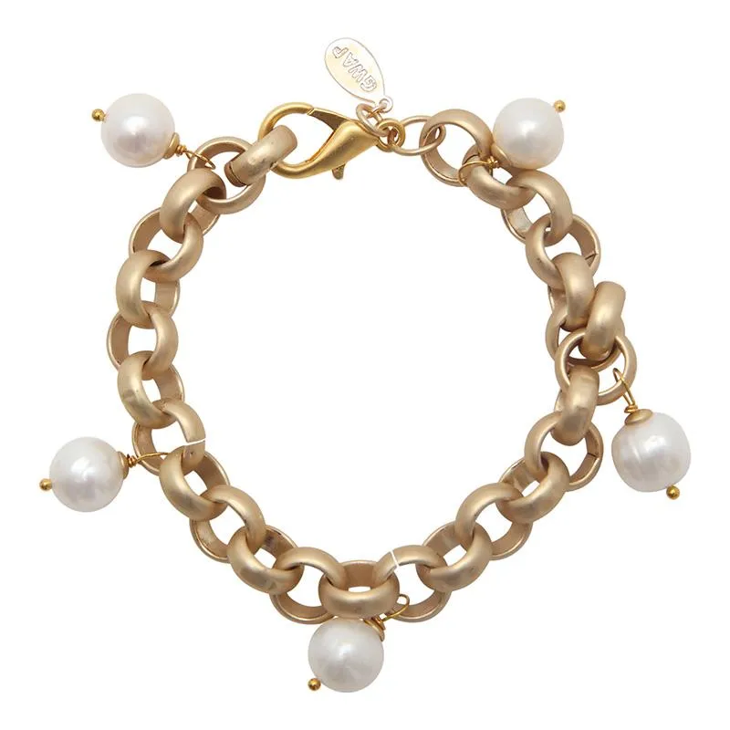 203-01-G | TURKISH GOLD BRACELET w/5 WHITE PEARLS