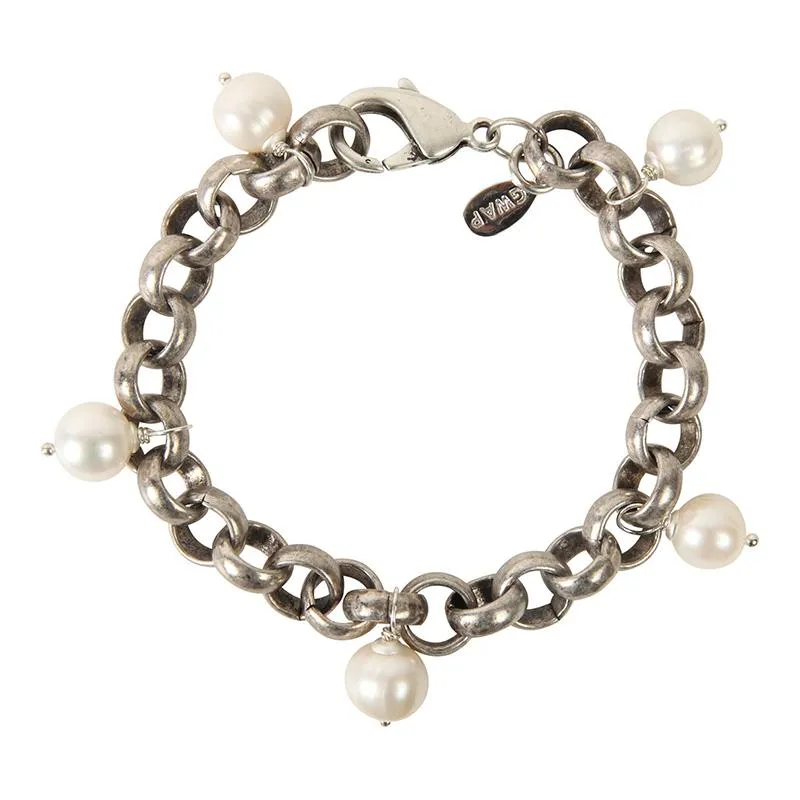203-01-S | TURKISH SILVER BRACELET w/5 WHITE PEARLS
