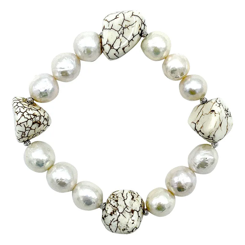 222-01 | WHITE MAGNESITE & EDISON PEARL STRETCH BRACELET