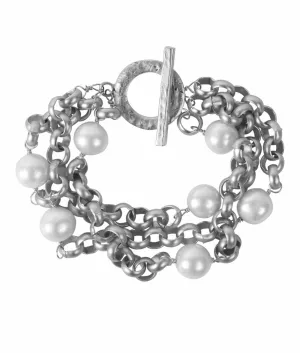 225-01-S | COCO TRIPLE STRAND BRACELET (WHITE PEARLS ON SILVER)