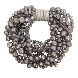 236-07 | 10-STRAND GRAPHITE QUARTZ & PEARL BRACELET