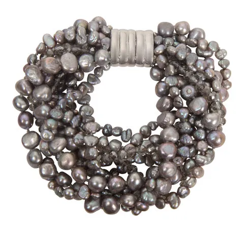 236-07 | 10-STRAND GRAPHITE QUARTZ & PEARL BRACELET