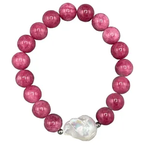 270-ROSE | SMOKY ROSE QUARTZ BEADS W/PEARL STRETCH BRACELET