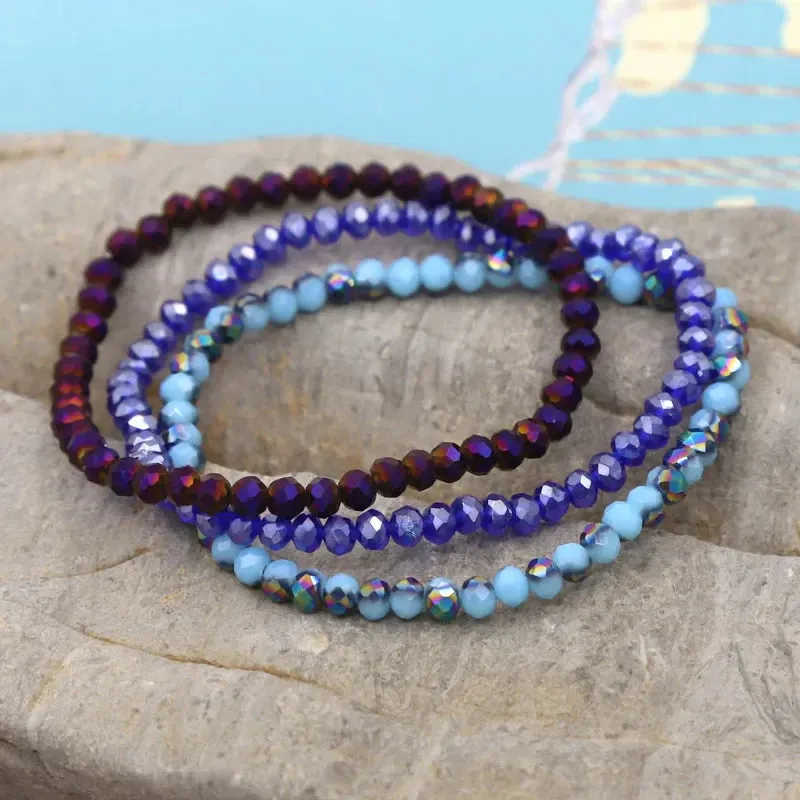 3 Pieces / Pack Women's Bracelets Colorful Crystal Beaded Bracelet Set Wholesale Gifts Korean Jewelry Leisure Vacation Bracelets