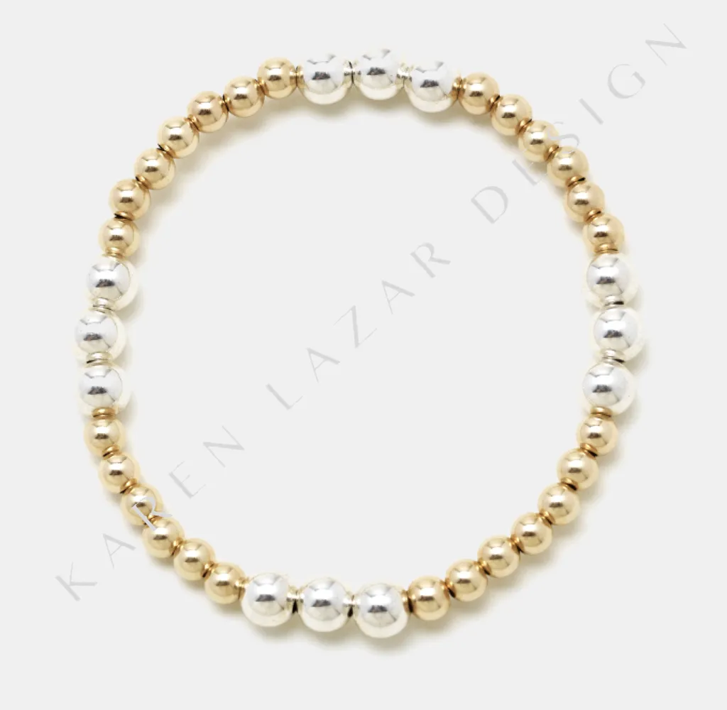 4mm Yellow Gold Filled Bracelet with 5mm Sterling Silver