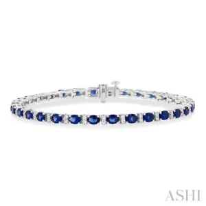4X3 MM Oval Cut Sapphire and 1/3 ctw Round Cut Diamond Precious Bracelet in 14K White Gold