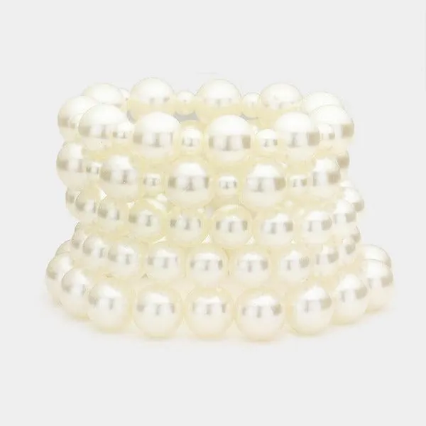 5 Piece Chunky Cream Pearl Stretch Layered Bracelets