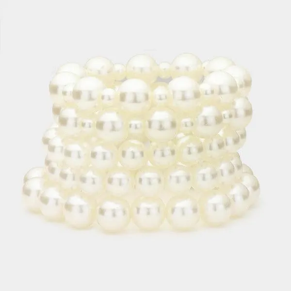 5 Piece Chunky Cream Pearl Stretch Layered Bracelets