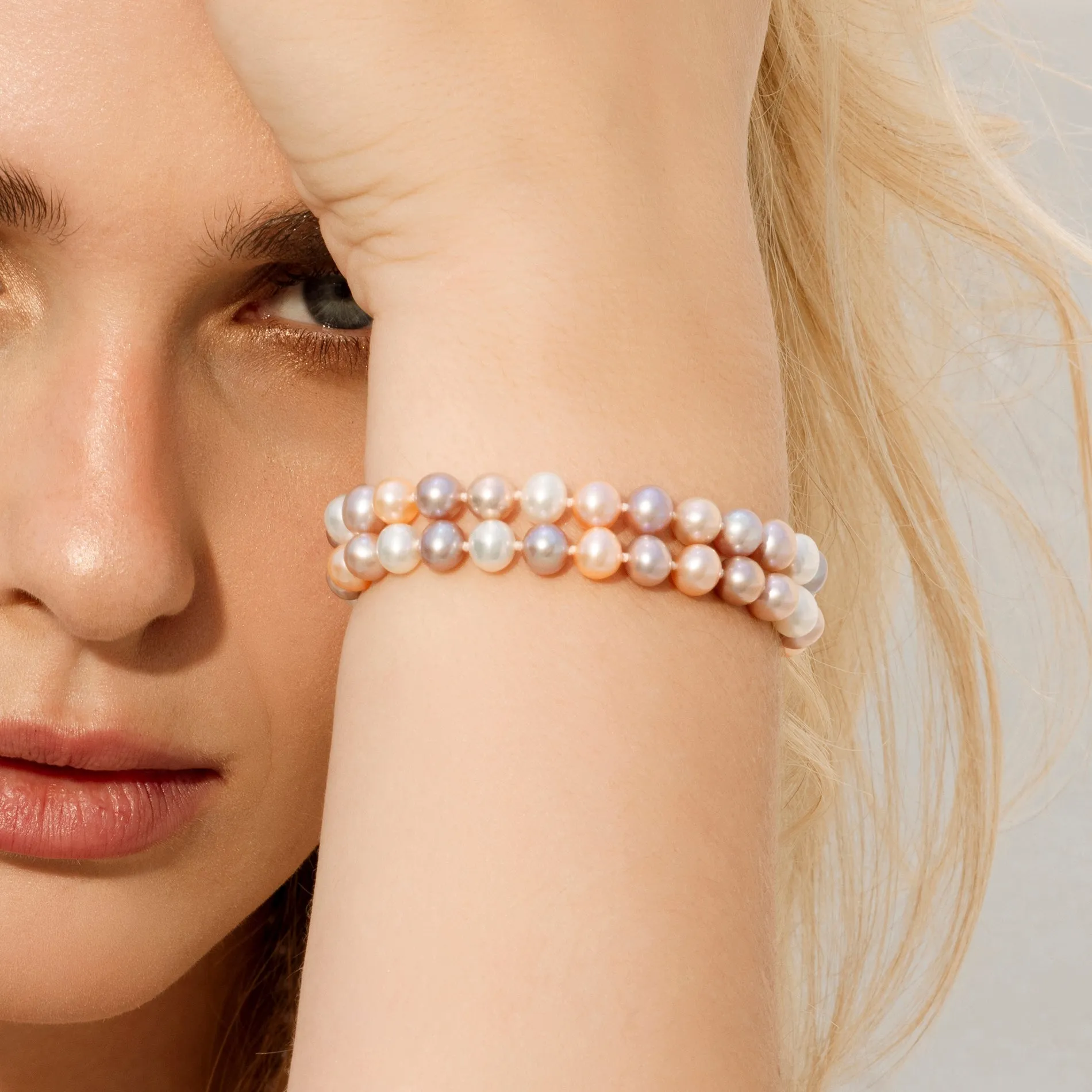 6.5-7mm Multicolor Freshwater Double Pearl Bracelet - AAA Quality
