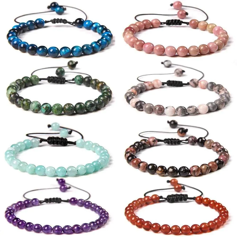 6MM Natural Mineral Stone Bracelets Healing Crystal Braided Bracelets