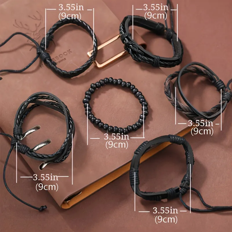 6pcs Men's Faux Leather Bracelets Twisted Minimalist Style