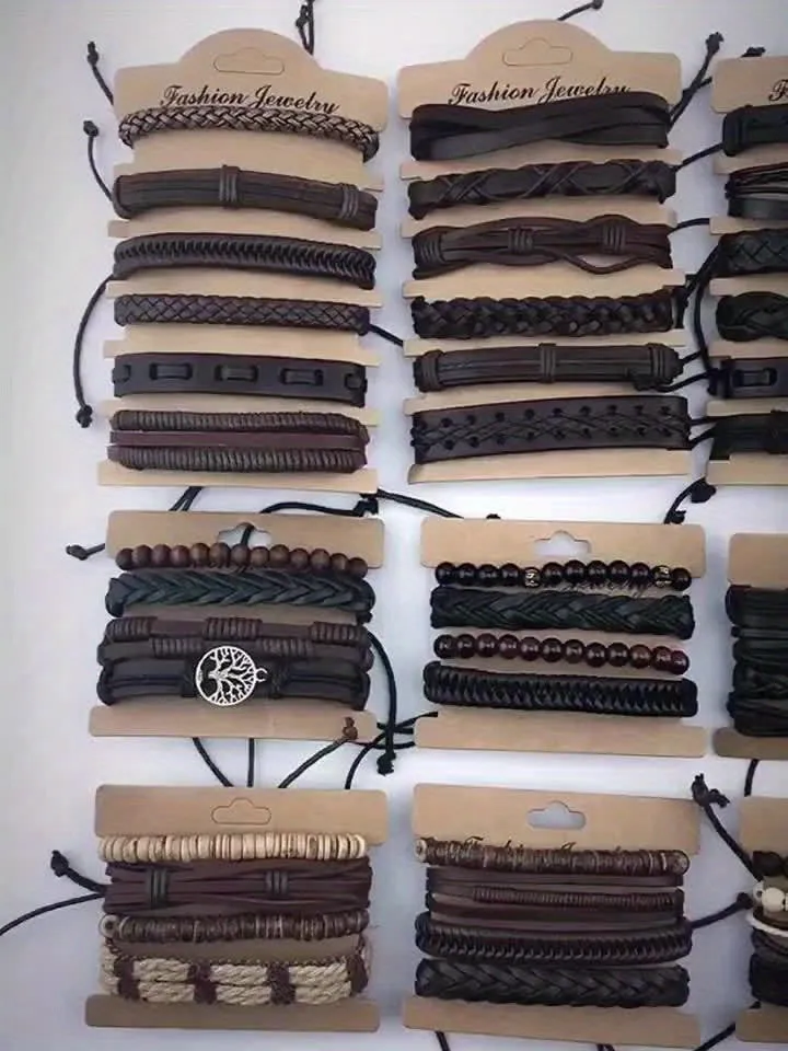 6pcs Men's Faux Leather Bracelets Twisted Minimalist Style