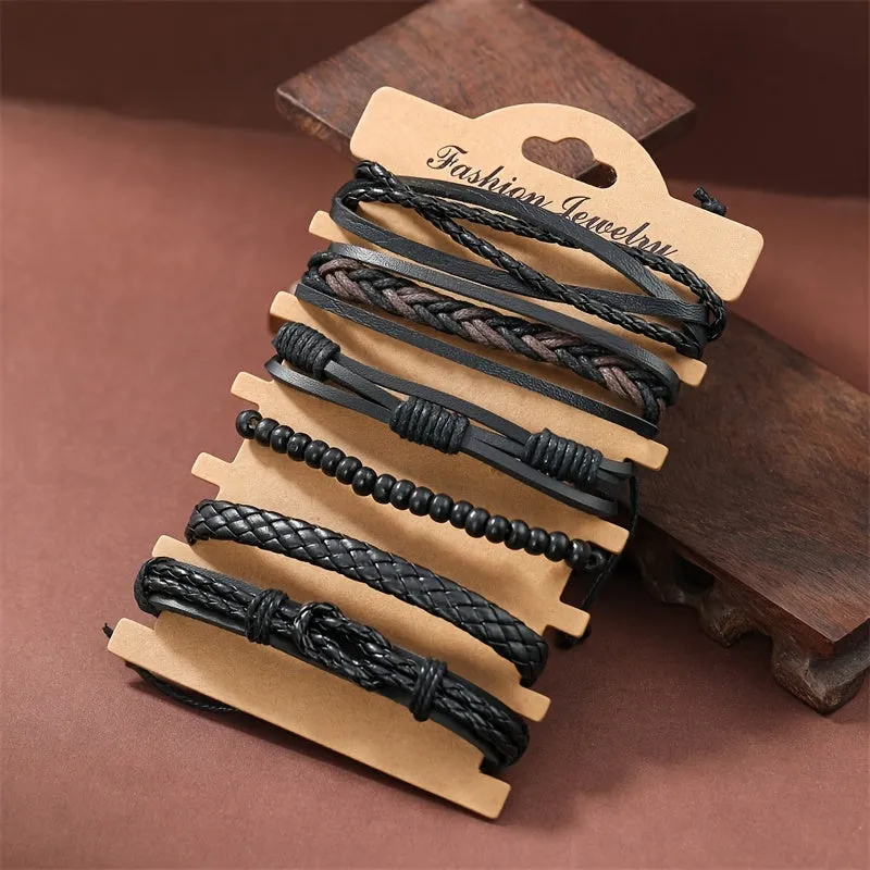 6pcs Men's Faux Leather Bracelets Twisted Minimalist Style