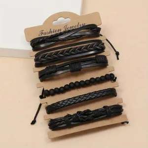 6pcs Men's Faux Leather Bracelets Twisted Minimalist Style